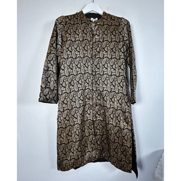 Creative Handicrafts Long Silk Jacket Womens Medium Black & Gold Paisley New - Picture 1 of 9